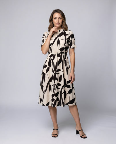 Damen Midi-Kleid mit floralem Muster und tailliertem Design R&B