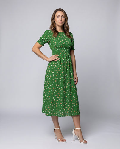 Damen Midikleid mit floralem Muster und elastischem Tailleneinsatz R&B