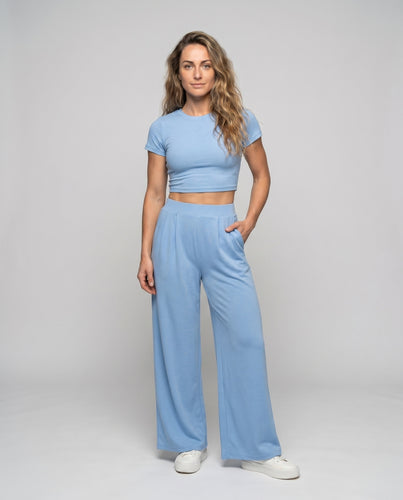 Damen Set aus cropped T-Shirt und weitem Palazzo-Hosen R&B