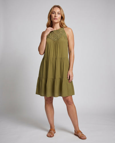 Damen Sommerliches Wickelkleid mit Spitzenakzenten R&B