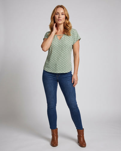 Damen Trendige Polka-Dots Bluse mit V-Ausschnitt und dekorativem Schnitt R&B