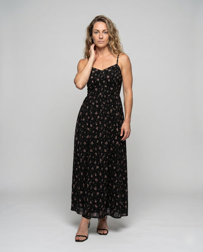 Damen Blumenkleid mit tiefem V-Ausschnitt und feinen Rüschendetails
