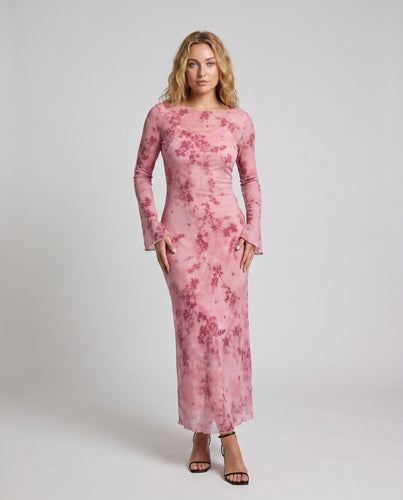 Damen Elegant florales Maxikleid mit tailliertem Schnitt und voluminösen Ärmeln