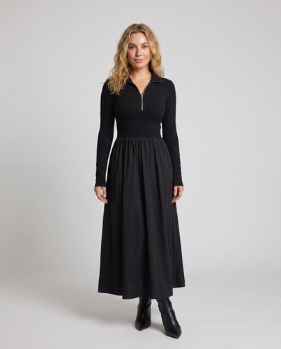 Damen Elegant geschnittenes Maxikleid mit Stehkragen und Reißverschluss