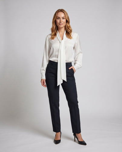 Damen Elegante Bluse mit Schleifenkragen und feinem Satinfinish
