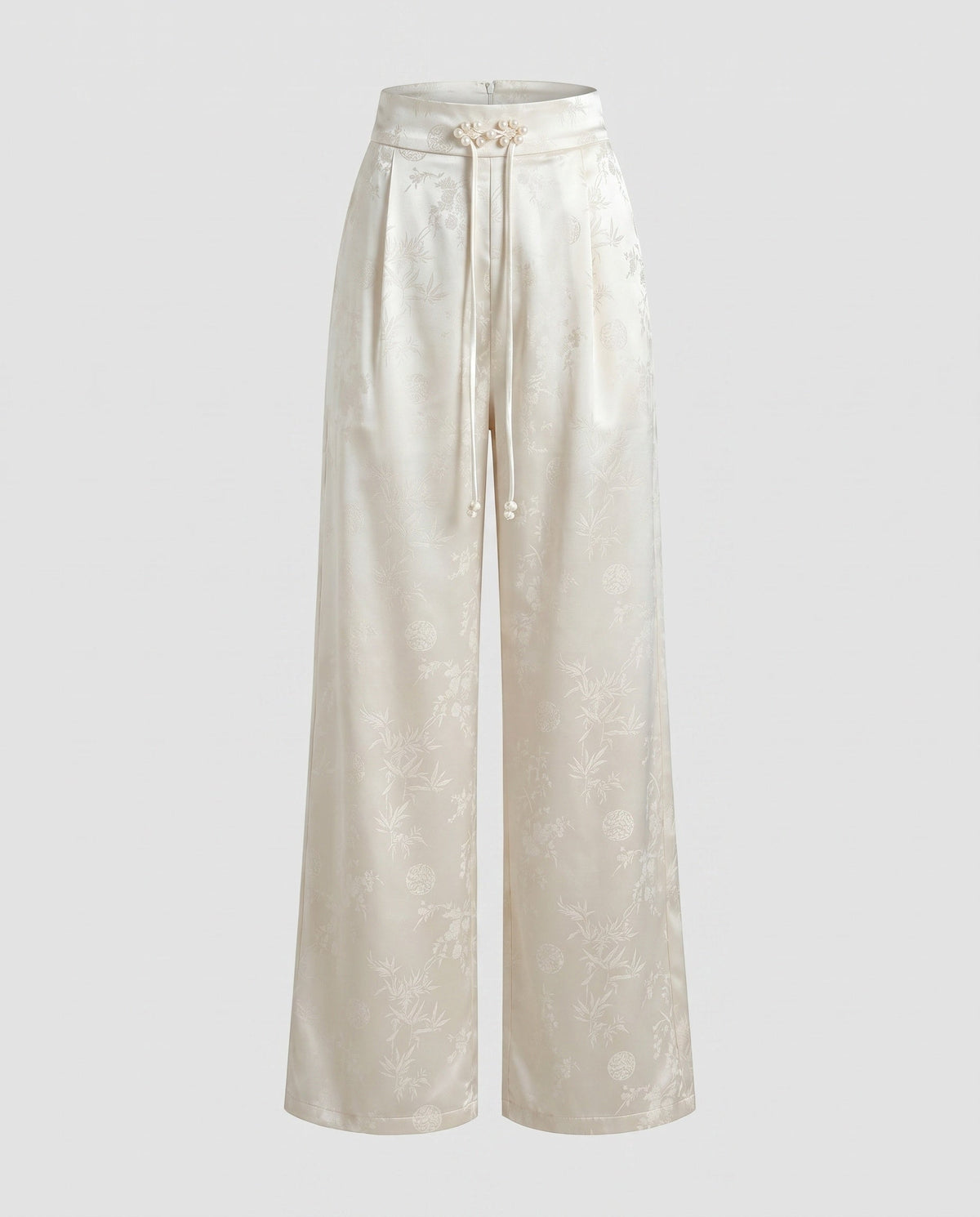 Damen Elegante Satinhose mit floralem Muster und elastischem Bund