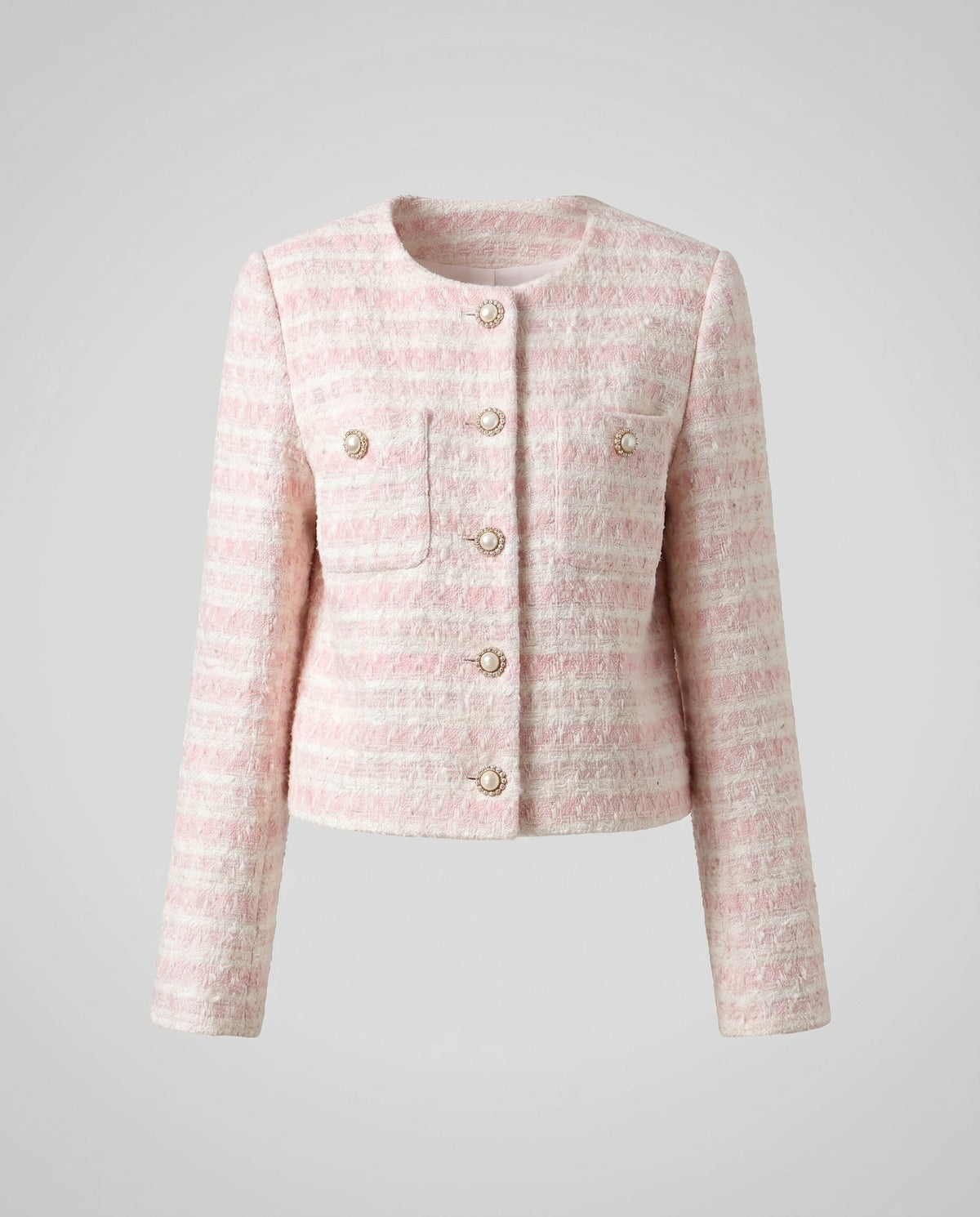 Damen elegante Tweed-Jacke mit Perlenknöpfen und modischem Design