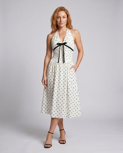 Damen Elegantes A-Linien Kleid mit Neckholder-Design und verspieltem Punktmuster