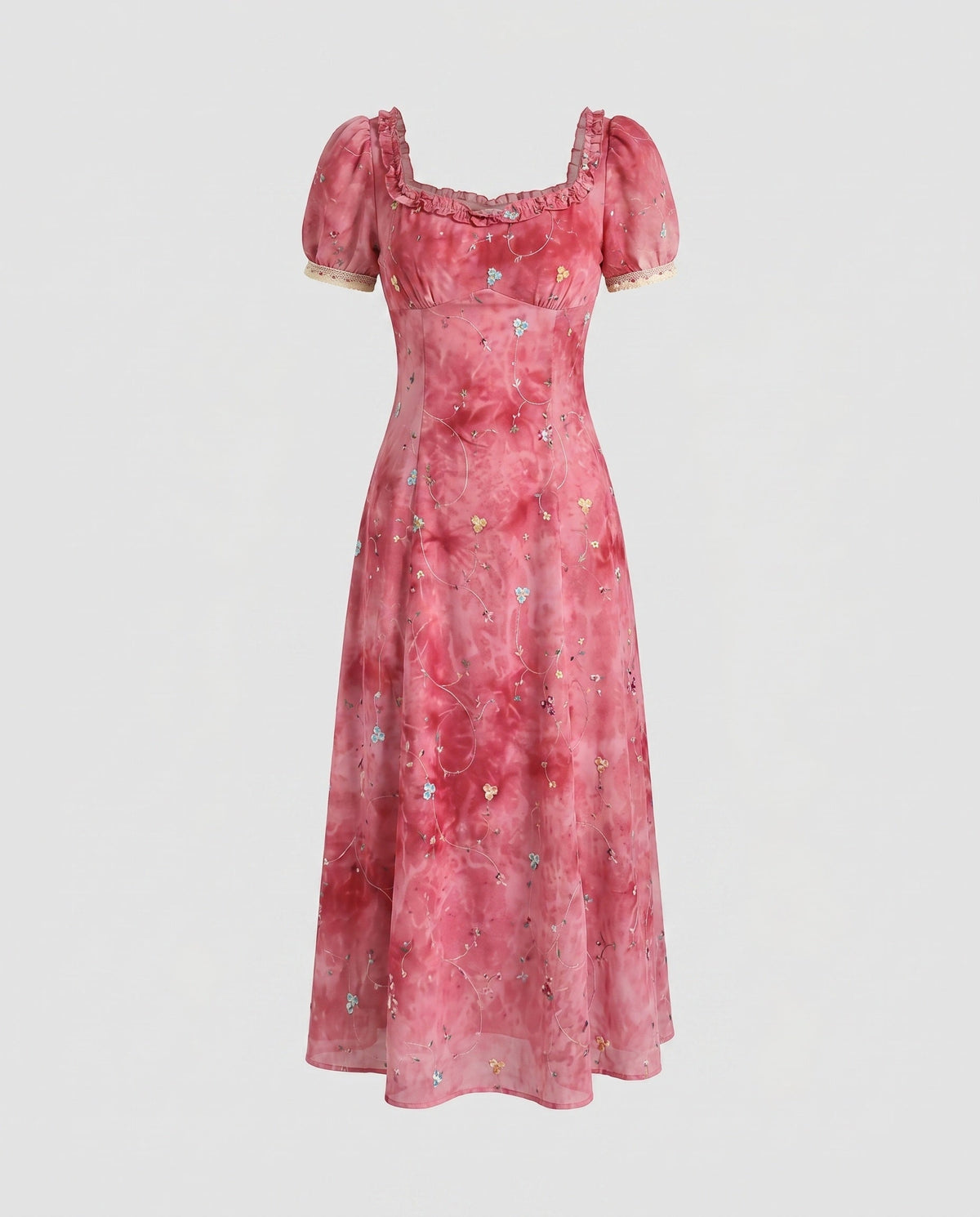 Damen Elegantes fließendes Maxikleid mit zarten Blumenapplikationen