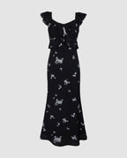 Damen Elegantes Kleid mit fließenden Rüschen und verspieltem Schmetterlingsmuster