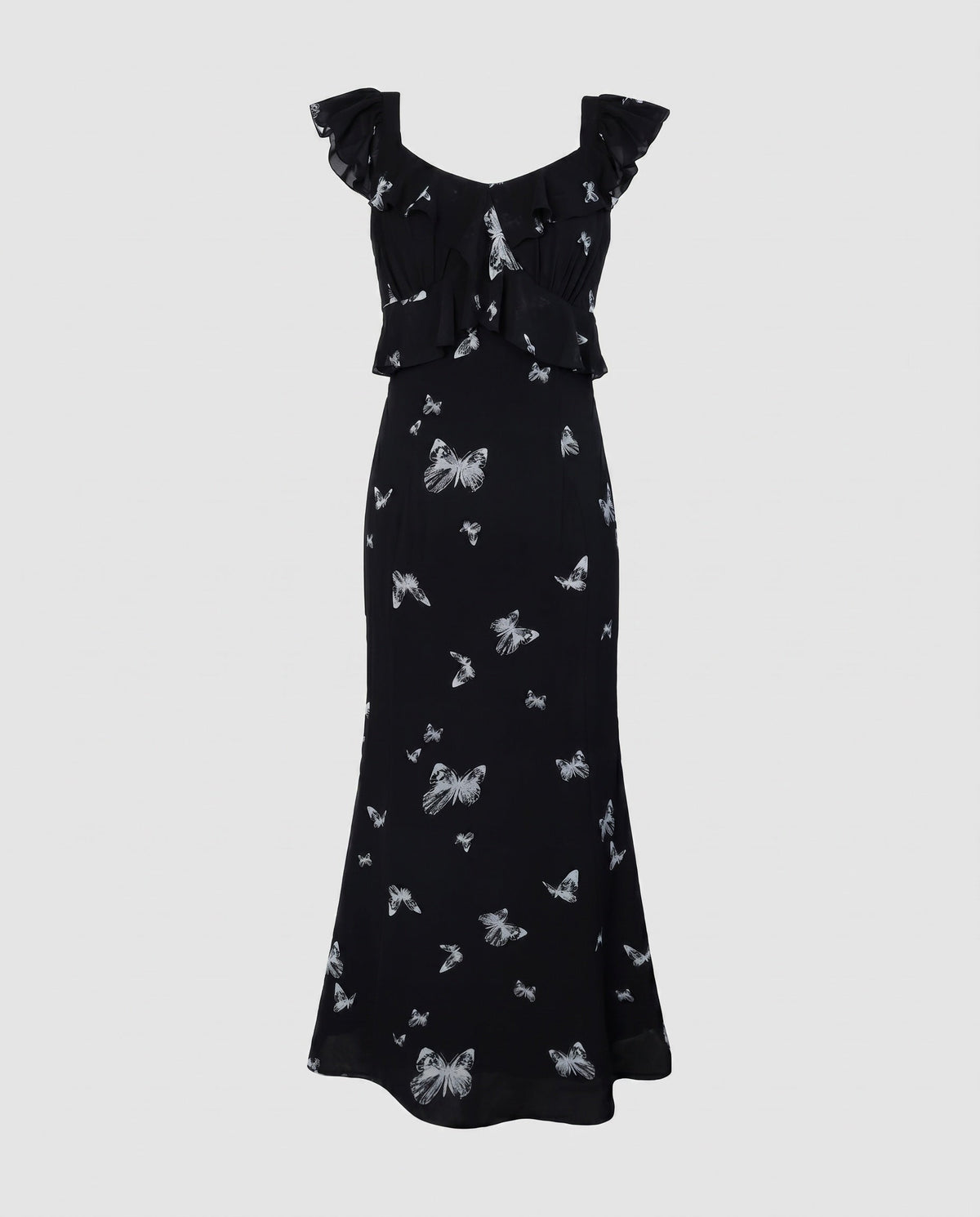 Damen Elegantes Kleid mit fließenden Rüschen und verspieltem Schmetterlingsmuster