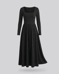 Damen Elegantes Langarm-Maxikleid mit quadratischem Ausschnitt und schwingendem Saum