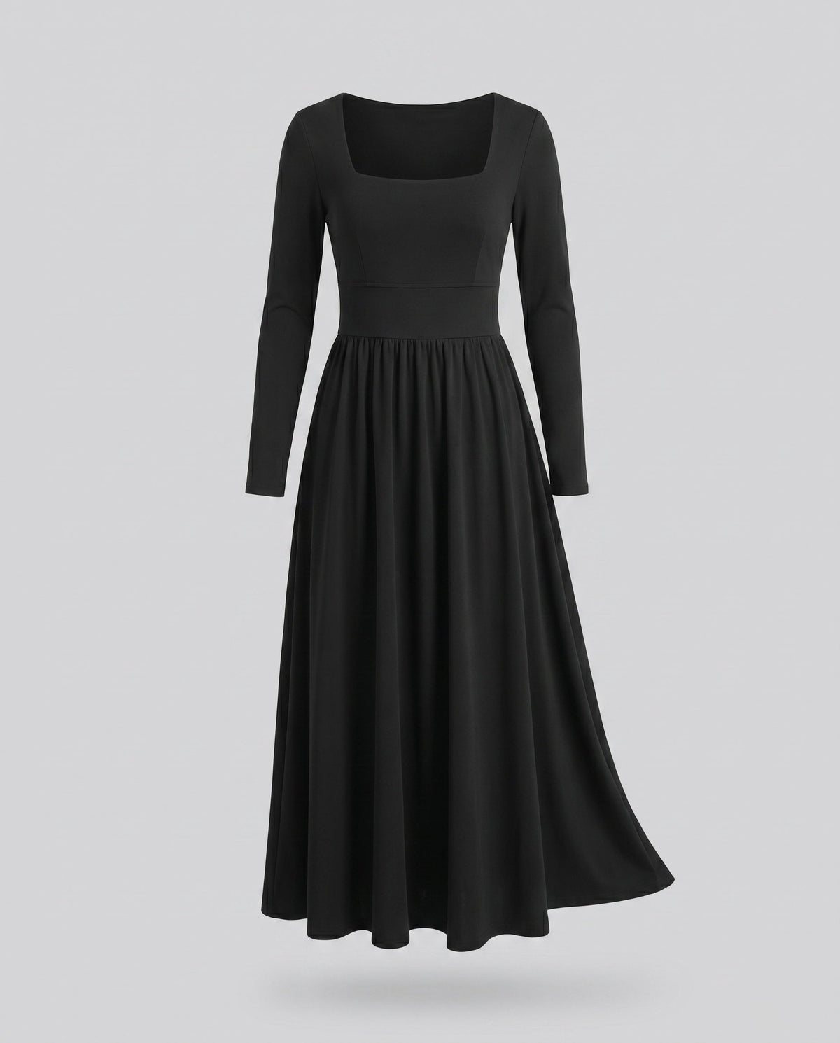 Damen Elegantes Langarm-Maxikleid mit quadratischem Ausschnitt und schwingendem Saum