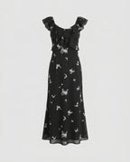 Damen Elegantes Maxikleid mit floralen Rüschendetails