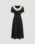 Damen Elegantes Maxikleid mit kontrastierender Spitzeneinfassung und puffärmeligen Details