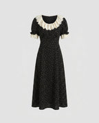 Damen Elegantes Maxikleid mit kontrastierender Spitzeneinfassung und puffärmeligen Details