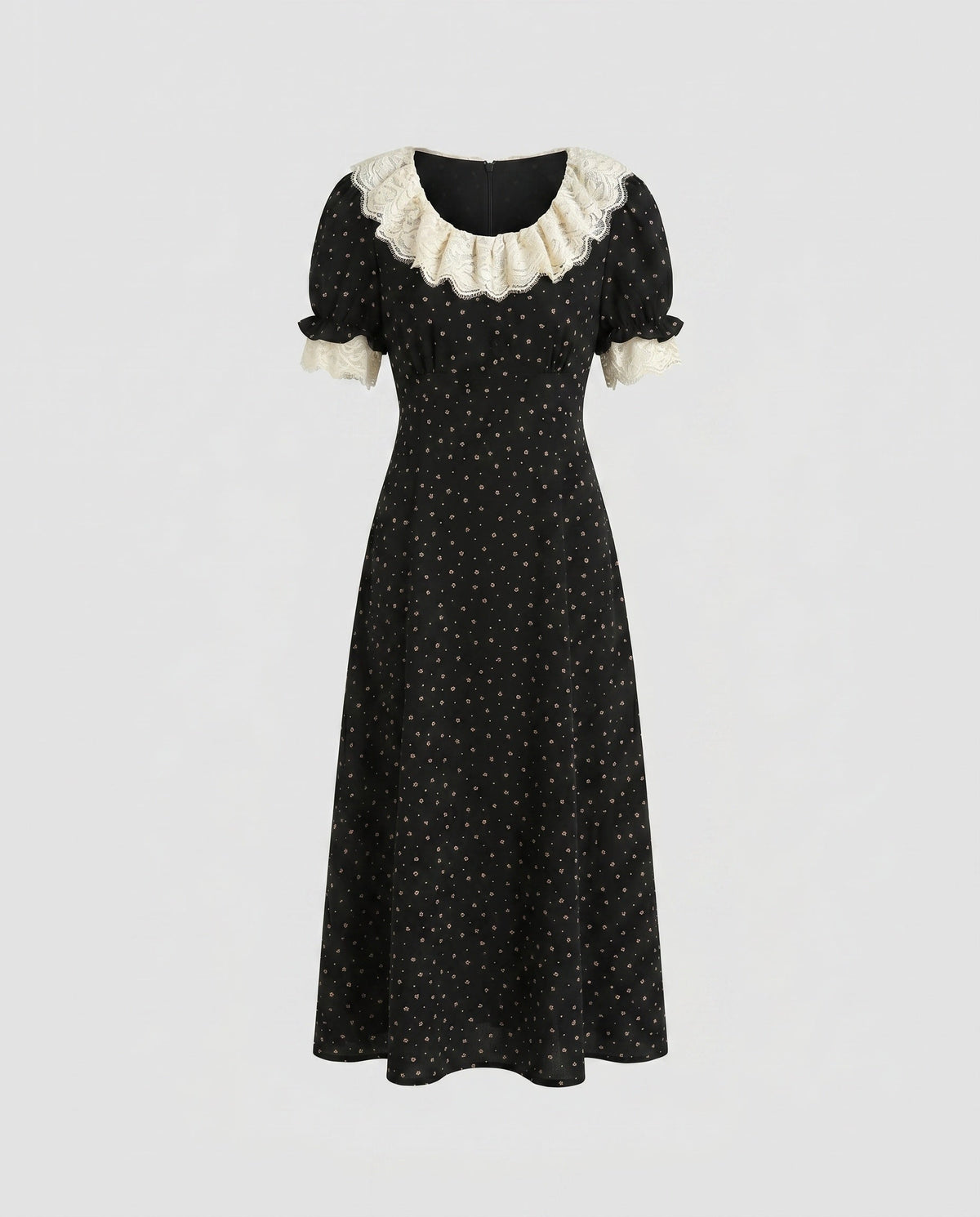 Damen Elegantes Maxikleid mit kontrastierender Spitzeneinfassung und puffärmeligen Details
