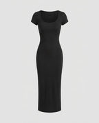 Damen Elegantes Ribbed-Kleid mit schmalem Schnitt und elegantem Ausschnitt