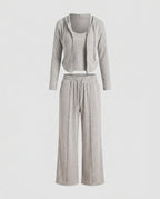 Damen Freizeit-Lounge-Set mit Kapuzenjacke, Tanktop und entspannenden Weitbundhosen