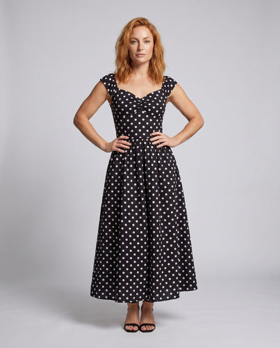 Damen Gepunktetes Maxikleid mit schmeichelndem Schnitt und voluminösen Ärmeln