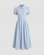 Damen Hemdblusenkleid mit modischem Gingham-Muster und eleganten Puffärmeln