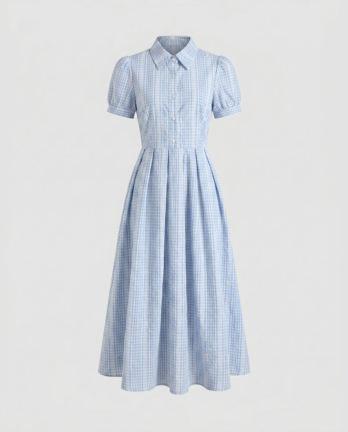 Damen Hemdblusenkleid mit modischem Gingham-Muster und eleganten Puffärmeln