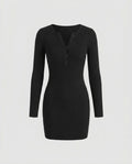 Damen Knielanges Kleid mit Knopfleiste und langem Arm