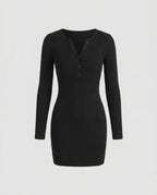 Damen Knielanges Kleid mit Knopfleiste und langem Arm
