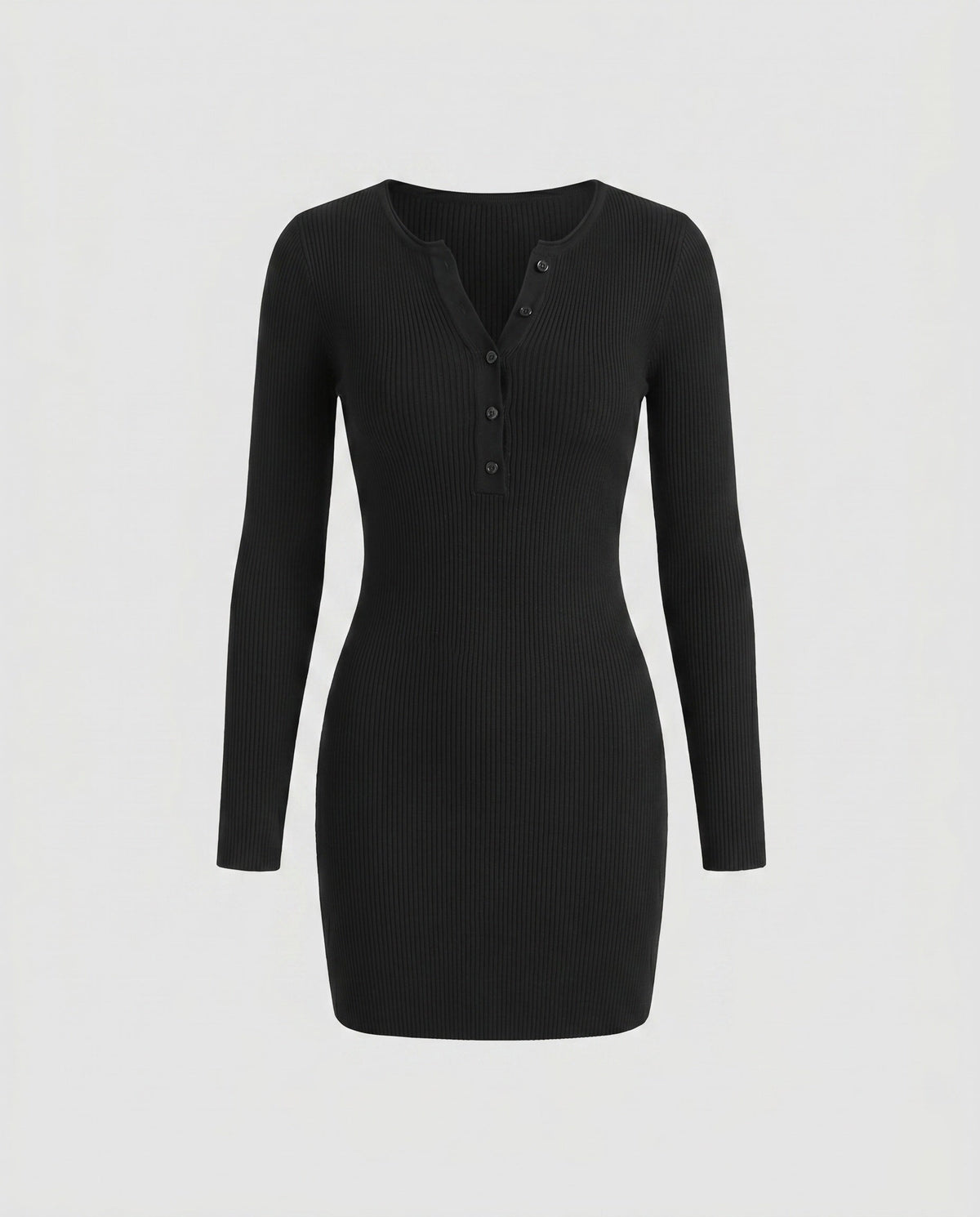 Damen Knielanges Kleid mit Knopfleiste und langem Arm