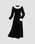 Damen Langarmkleid mit rüschenbesetztem Kragen