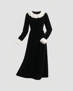 Damen Langarmkleid mit rüschenbesetztem Kragen