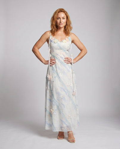 Damen Langes Boho-Kleid mit floralen Details und zarten Trägern
