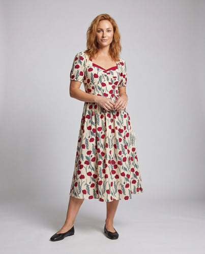 Damen Langes Freizeitkleid mit floralen Mustern und voluminösen Puffärmeln