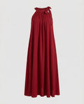 Damen Langes Maxikleid mit fließendem Schnitt und elegantem Halterkragen