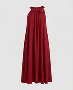 Damen Langes Maxikleid mit fließendem Schnitt und elegantem Halterkragen
