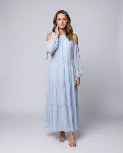 Damen Langes Sommerkleid mit voluminösen Puffärmeln und zarten Rüschen