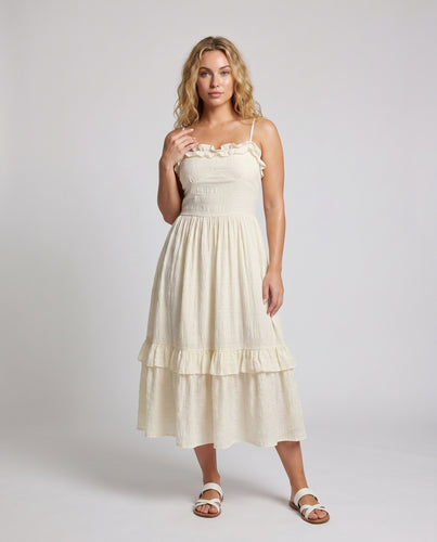 Damen luftiges Sommerkleid mit voluminösem Rock und zarten Rüschen