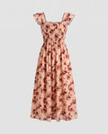 Damen Maxikleid mit floralem Rüschenbereich