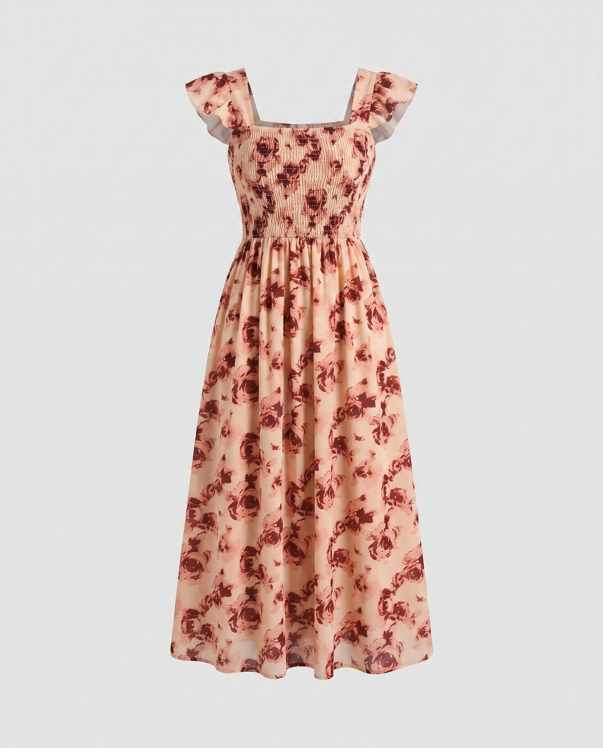 Damen Maxikleid mit floralem Rüschenbereich
