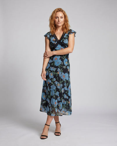 Damen Maxikleid mit floralen Mustern und leichtem Chiffon