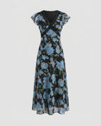Damen Maxikleid mit floralen Mustern und leichtem Chiffon