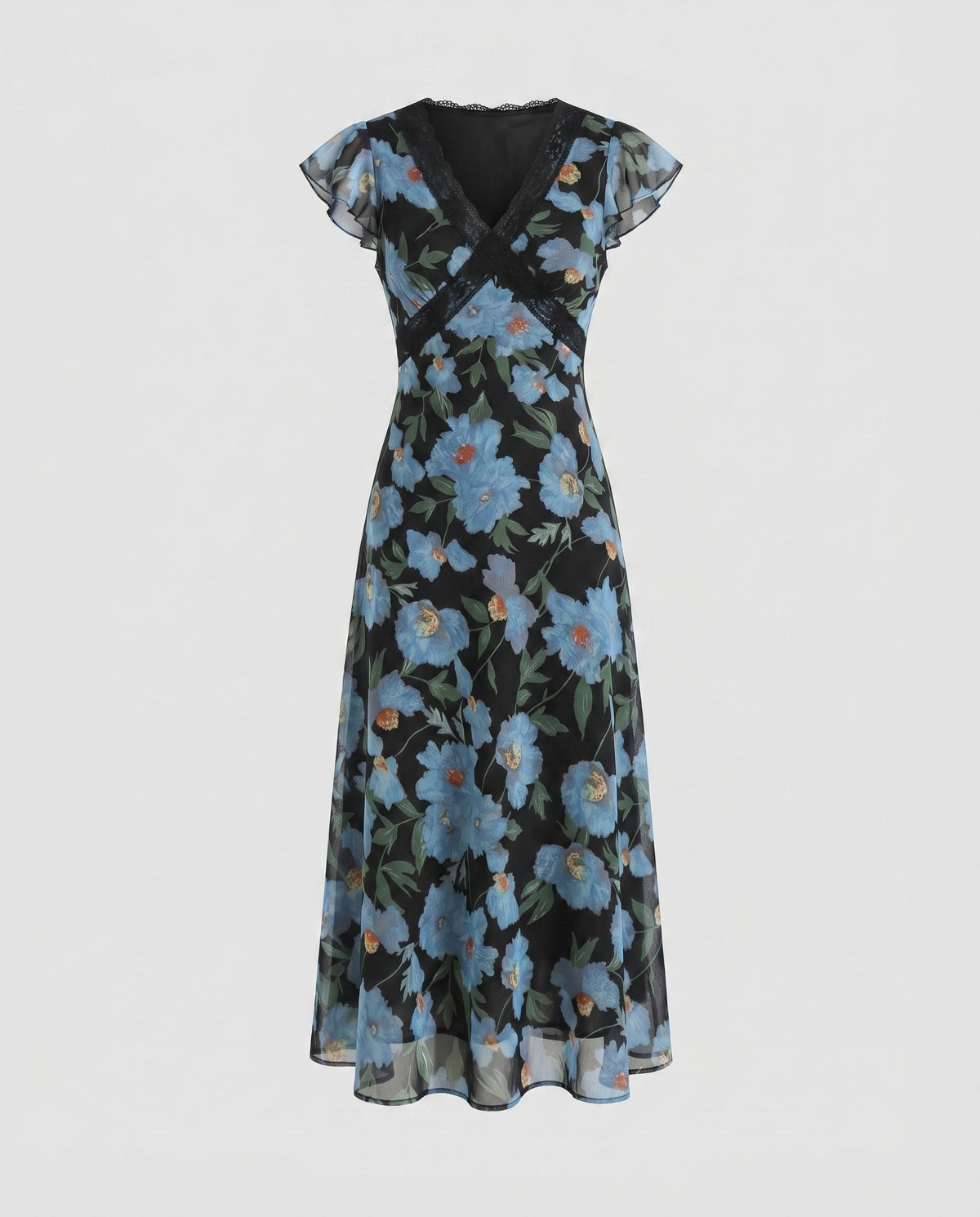 Damen Maxikleid mit floralen Mustern und leichtem Chiffon