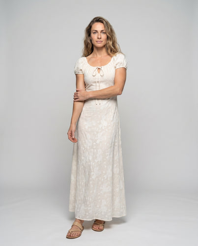 Damen Maxikleid mit tailliertem Oberteil und bezaubernden Puffärmeln