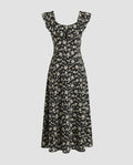 Damen Maxikleid mit zarten Rüschendetails und floralem Muster