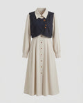 Damen Midi-Blusenkleid mit elegantem Kragen und Knopfleiste