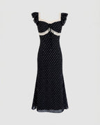Damen Midi-Kleid mit Puffärmeln und Spitzenakzenten