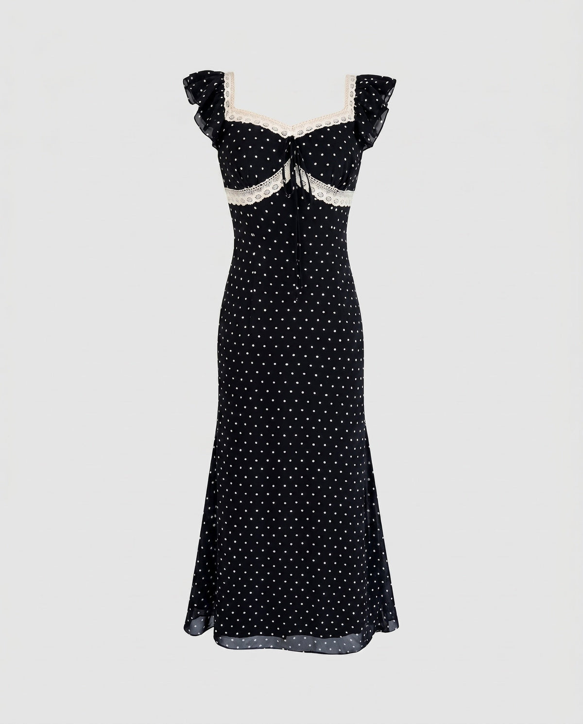 Damen Midi-Kleid mit Puffärmeln und Spitzenakzenten
