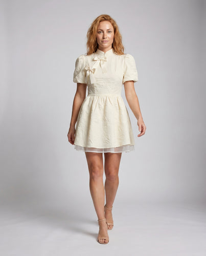 Damen Mini-Kleid mit voluminösen Puffärmeln und dekorativer Schleife