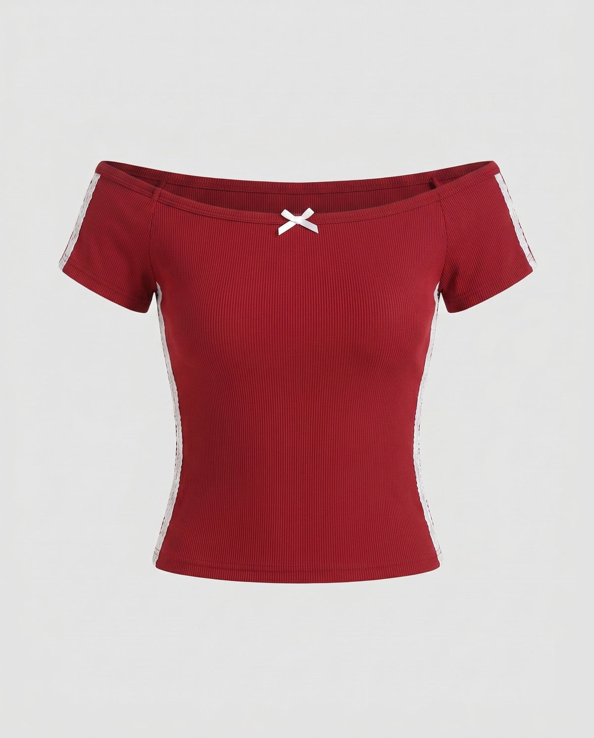 Damen Off-Shoulder T-Shirt mit feinen Spitzenakzenten