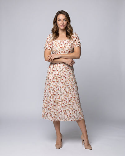 Damen Sommerliches Maxikleid mit Puffärmeln und floralen Akzenten